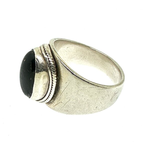 925 Sterling Silver Natural Black Sun Stone Ring - Size 7.75 - Picture 6 of 10